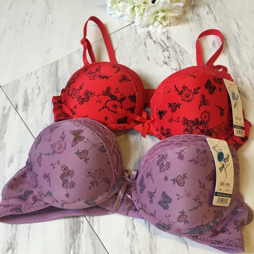Purple Red Floral Bras 32B | Lace Adjustable